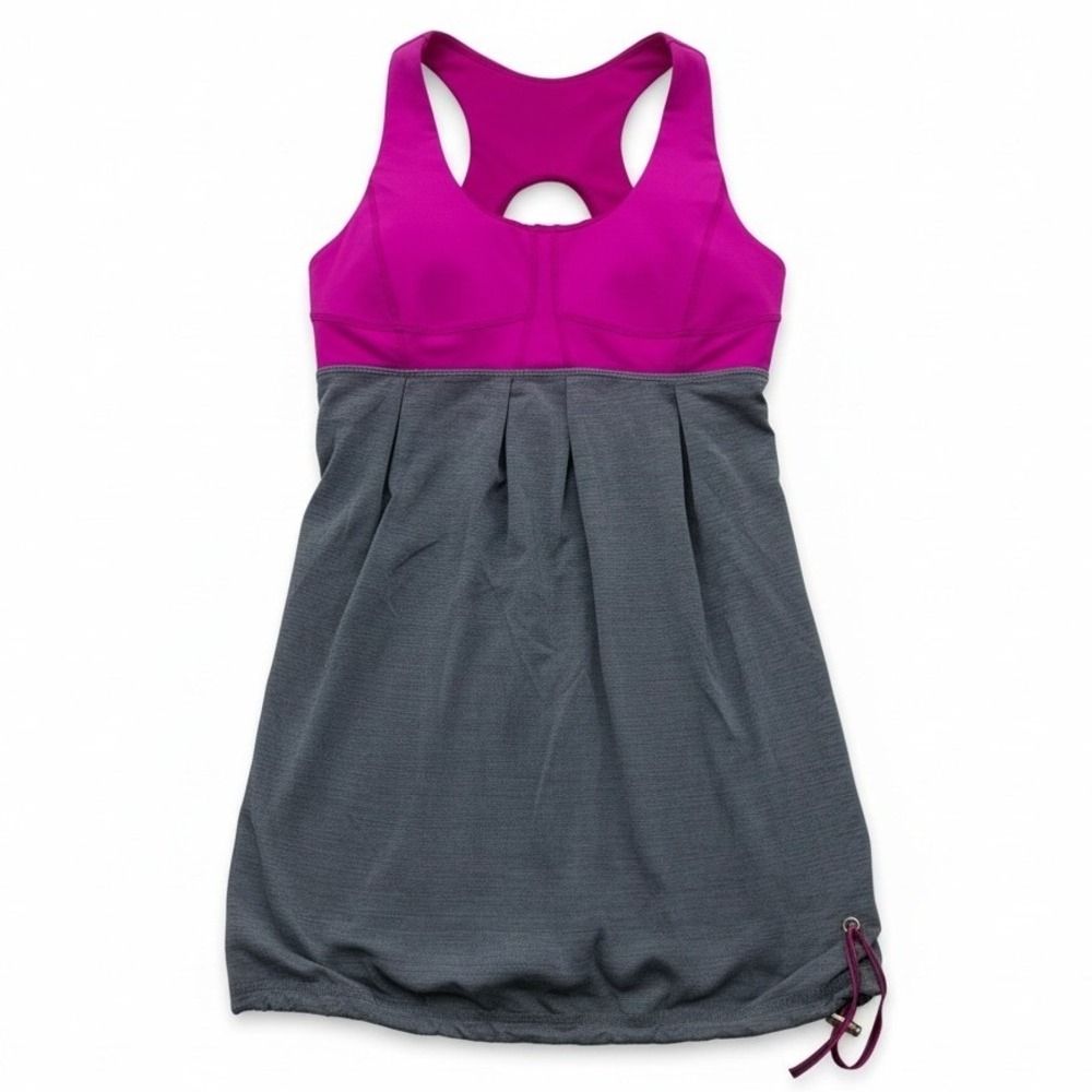 Lululemon Tank Top Womens 6 Pink Grey Cinch Hem Built-in Bra‎ Racerback Cutout